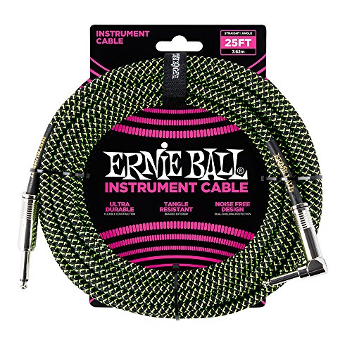 Cable Trenzado para Instrumentos Ernie Ball Negro y Verde 7,6 m