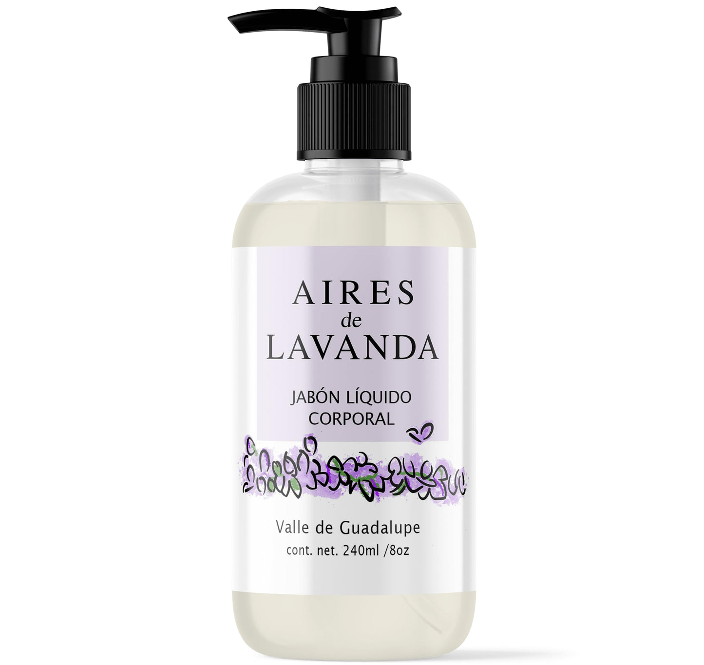 Jabón Líquido Corporal Aires de Lavanda 240 ml (8 oz) – Limpieza Suave y Natural – Hidratante con Aroma Relajante – Sin Sulfatos ni Parabenos