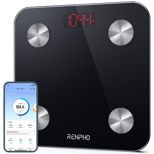 Báscula RENPHO para peso corporal, báscula digital Elis 1 con grasa corporal y peso de agua, dispositivo inteligente de medición de grasa corporal Bluetooth, 396 libras
