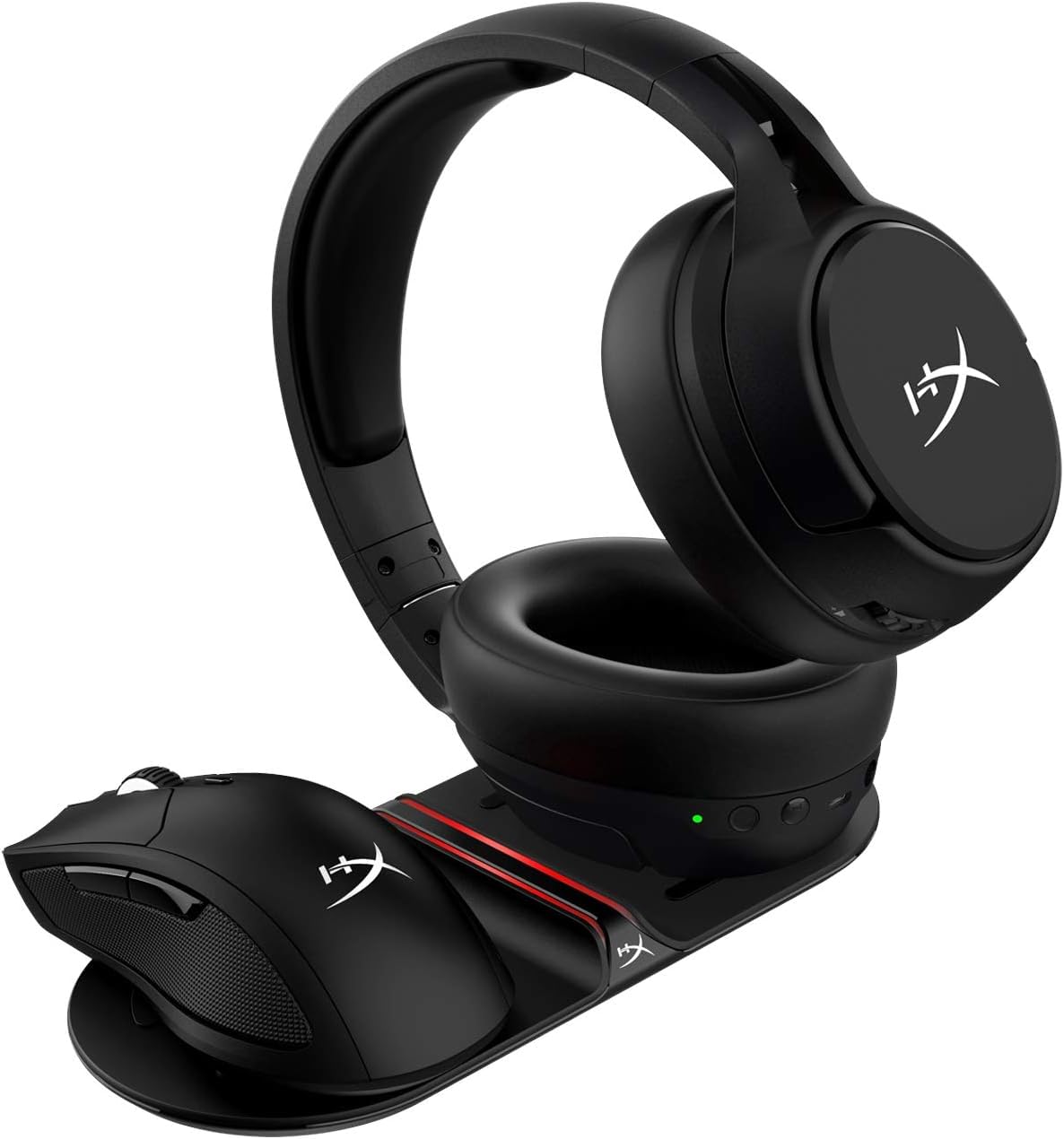 HyperX Chargeplay Base – Cargador inalámbrico Qi, certificado Qi, almohadillas para orejas de carga inalámbricas duales, carga hasta dos dispositivos, indicadores de batería, adaptador de pared de CA,