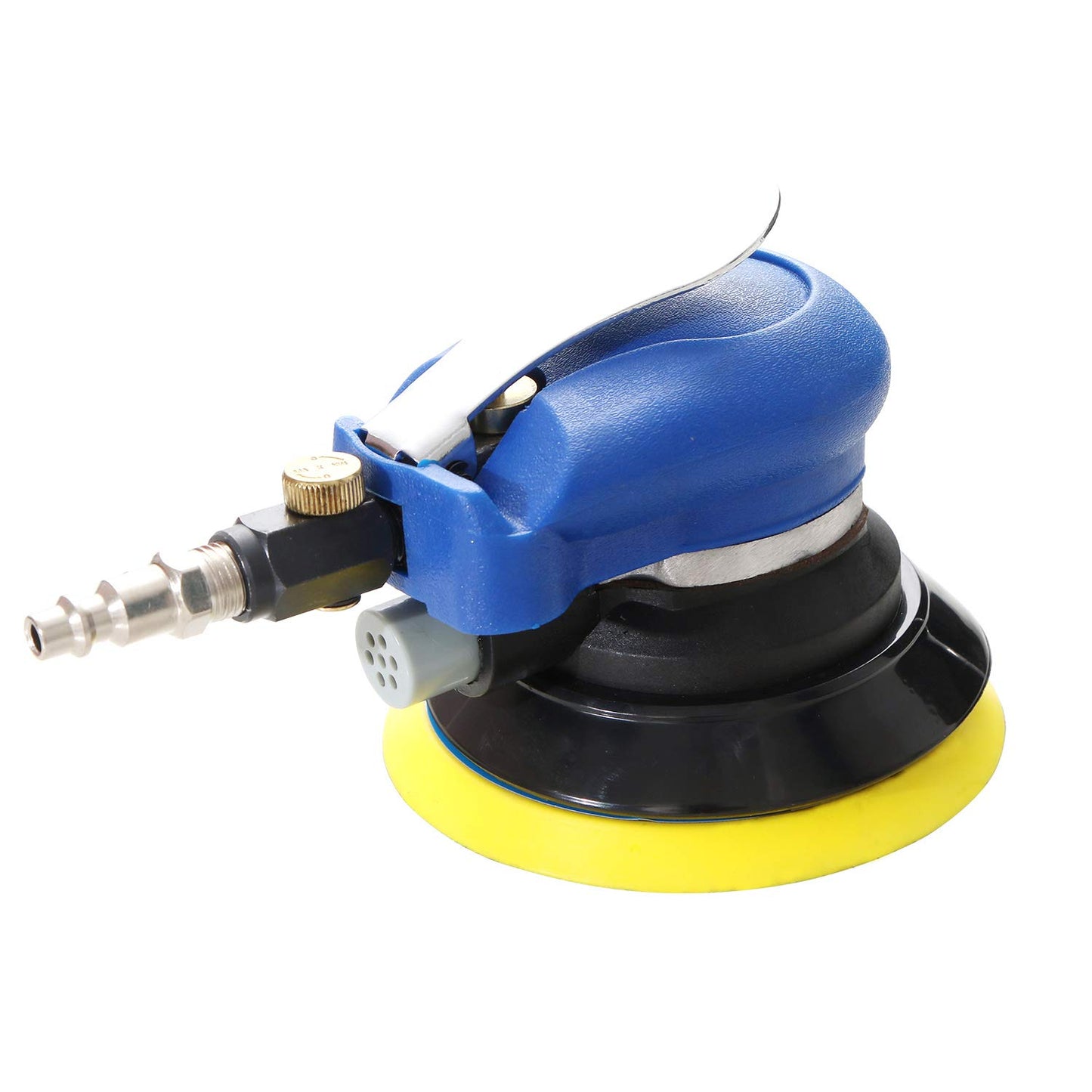 HUAXIU Lijadora orbital aleatoria de aire profesional, 5 pulgadas, azul, incluye 1 lijadora, 1 llave, 1 conector rápido