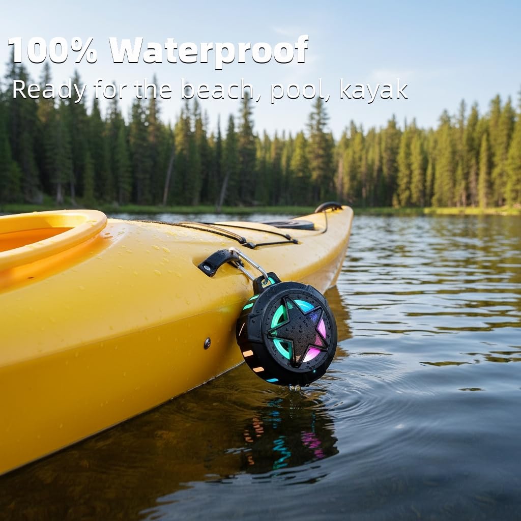 EBODA - Altavoz de ducha Bluetooth IP67 impermeable portátil, flotante, tarjeta TF, pequeño altavoz al aire última intervensión con luz LED para bicicleta, playa, tabla de remo, kayak, regalos para