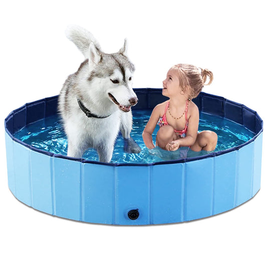 Jasonwell Alberca para Perro Plegable - Piscina para Perros y Mascotas Portátil Alberca Grande de Plastico Duro Tina Plegable para Perro Bañera de PVC al Aire Libre para Perros Gatos y Niños 48´´