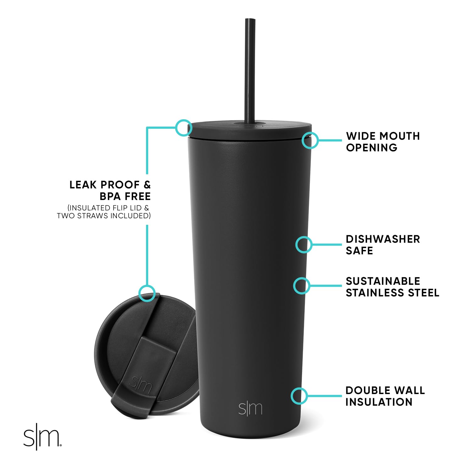 Vaso Térmico Simple Modern Midnight Black Reutilizable de Acero Inoxidable Classic Colección 710ml para Viajes