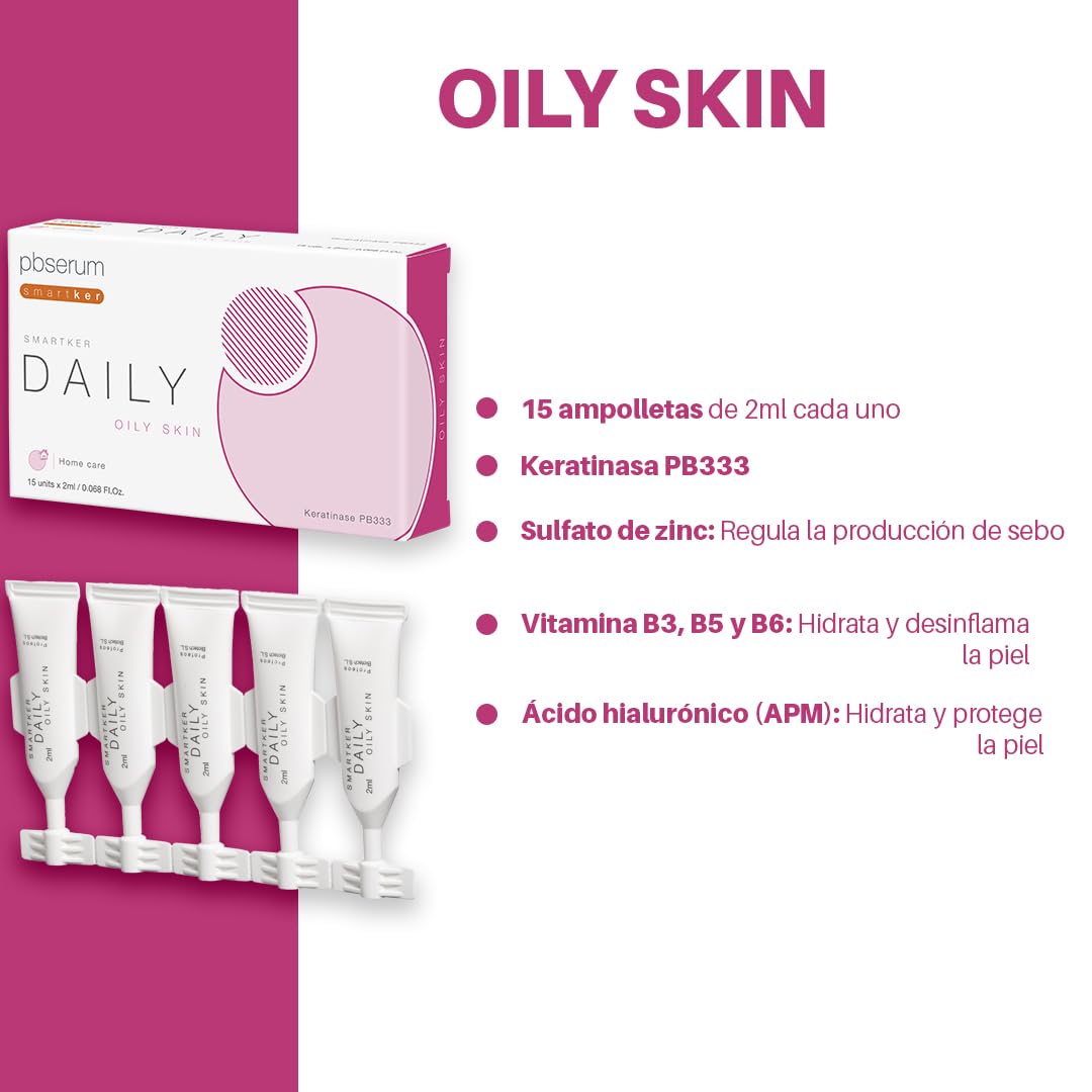 PBSerum Smartker Daily Oily Skin 15 unidades de 2ml c/u - Solución para piles grasas - Mejora la Apariencia de la Piel