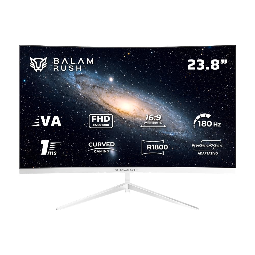 Balam Rush Andromeda Monitor Gamer Curvo MAG24Y, 23.8 Pulgadas, FHD, 180Hz, 1ms, VA, F-Sync, G-Sync, Flicker-Free, HDMI 2.1, DisplayPort 1.4 (Blanco)