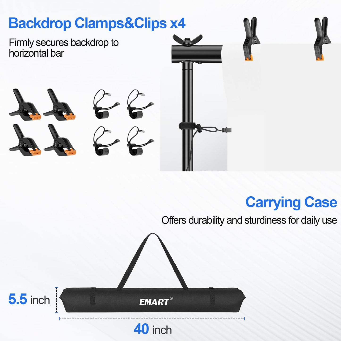 EMART Kit Soporte De Fondo 8.5×10ft con Telas Negras Y Blancas