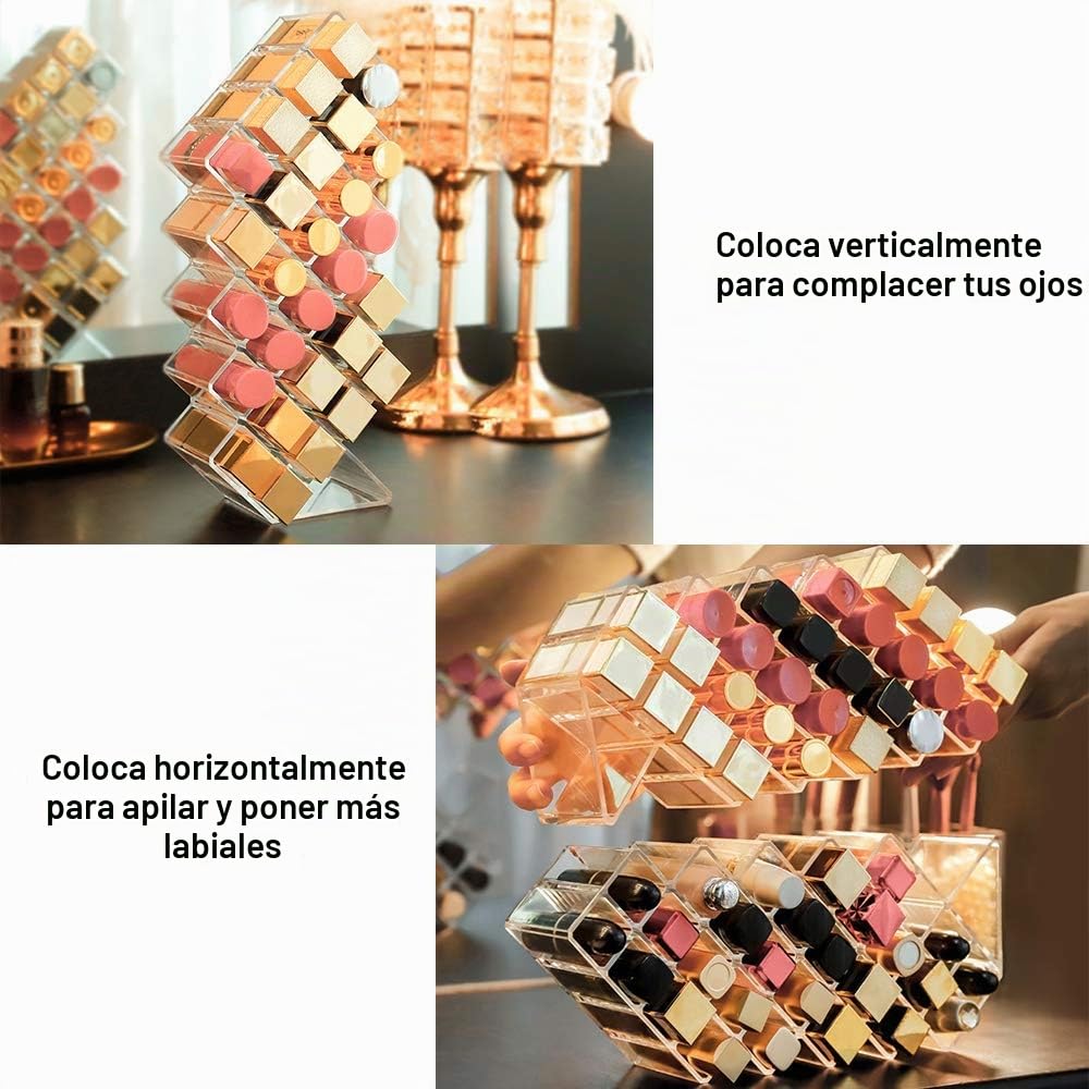 JessLab Organizador de Pintalabios, Soporte para Pintalabios Acrílico Torre de Labios Organizador de Maquillaje Cosmético Transparente Almacenamiento para Encimera de Tocador de Baño, 28 Ranuras