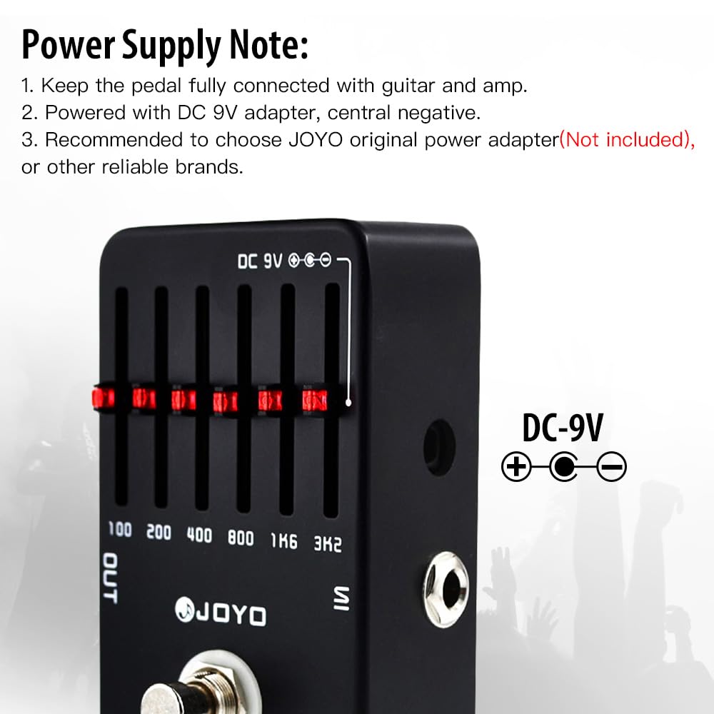 JOYO EQ - Ecualizador de guitarra eléctrica de 6 bandas (100 Hz, 200 Hz, 400 Hz, 800 Hz, 1,6 kHz, 3,2 kHz) proporciona ± 18 dB para cada banda (JF-11)