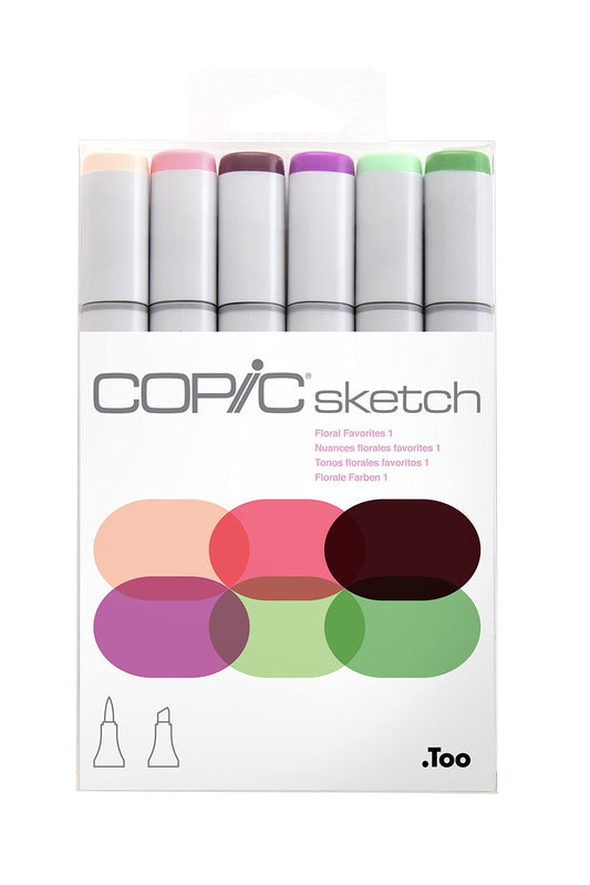 Copic Sketch - Marcadores de alcohol, juego de 6 marcadores artísticos de doble punta de color, puntas de pincel mezclables para dibujo, bocetos e ilustración, juego profesional para adultos