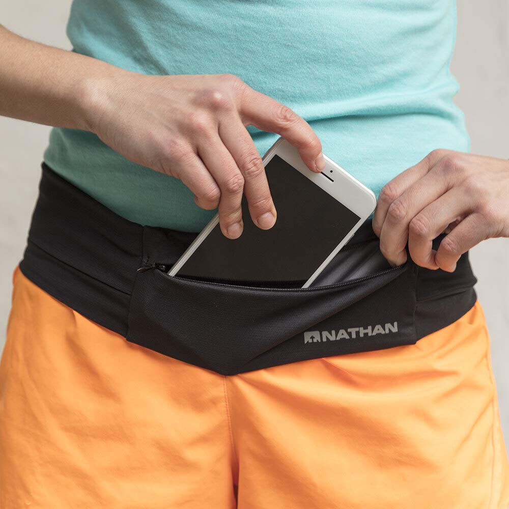 Cinturón para Correr Nathan Zipster Negro sin Rebotes con Bolsillos Cremallera para Hombre y Mujer