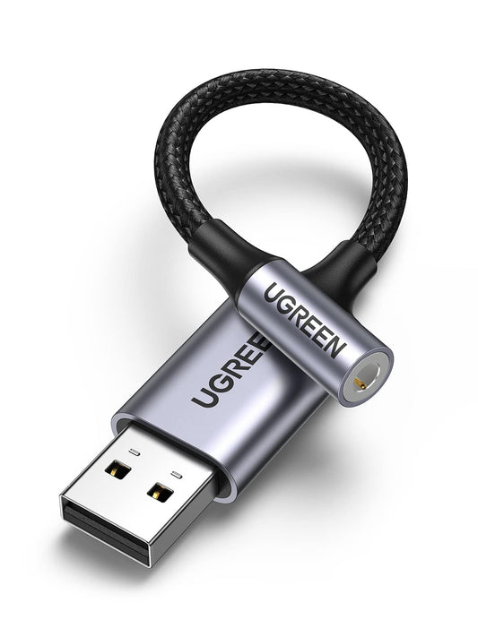 UGREEN Adaptador USB 2.0 a 3,5mm, Adaptador de Auriculares para Micrófno TRRS, Auriculares Chip DAC, USB a Auxiliar, Compatible con Windows Mac Linux, PC, Portátiles, PS5, PS