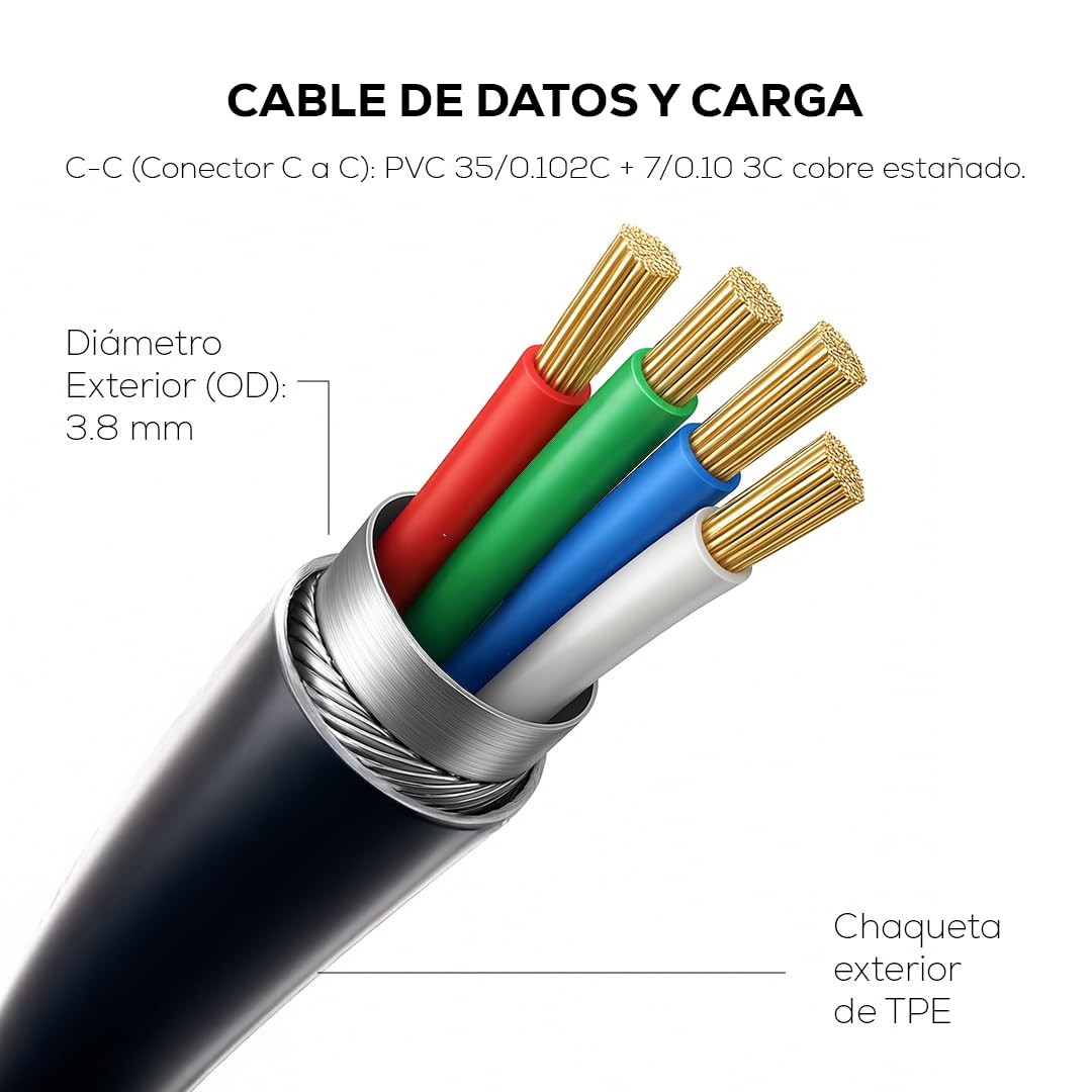 Cable Tipo C MUBITECH Negro Carga Rápida 65W para Dispositivos Tipo C