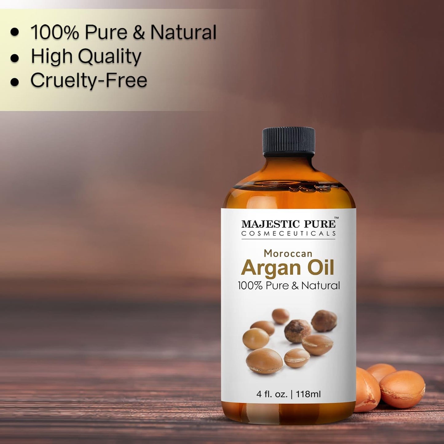 MAJESTIC PURE Garselay Moroccan Argan Oil for Hair and Face From Majestic Pure, 100% Natural, Organic, Cold Pressed & Triple Extra Virgin Grade 1 Argan Oil - 4 Oz by Majestic Pure