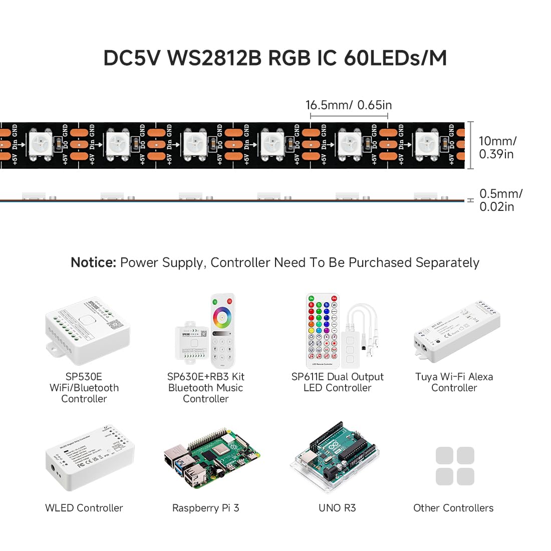 BTF-LIGHTING WS2812B - Tira de LED RGB ECO, efectos de persecución 5050SMD direccionable individualmente 3.3 pies 60 Pixeles/m, color flexible de ensueño IP30 para proyectos de bricolaje de recámara