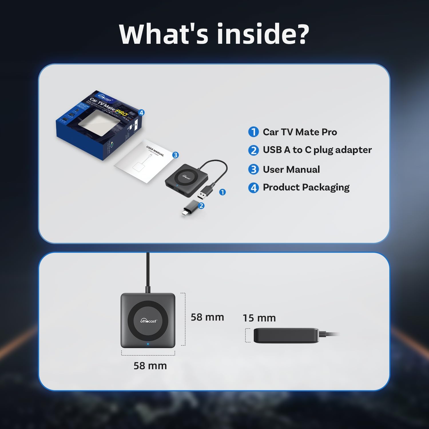 Adaptador CarPlay Inalámbrico OTTOCAST Negro Convertidor Fire TV Stick para Autos con CarPlay de Fábrica