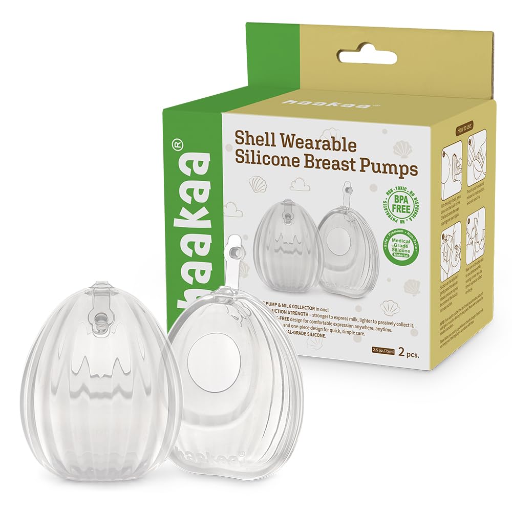 HAAKAA Concha Portátil Manual de Manos Libres/Colector de Leche (75 ml/2.5 oz, 120 ml/4 oz) – De Silicona de Grado Médico – Compacto, Portátil y Discreto – Válvula a Prueba de Fugas (75 ml/2.5 oz