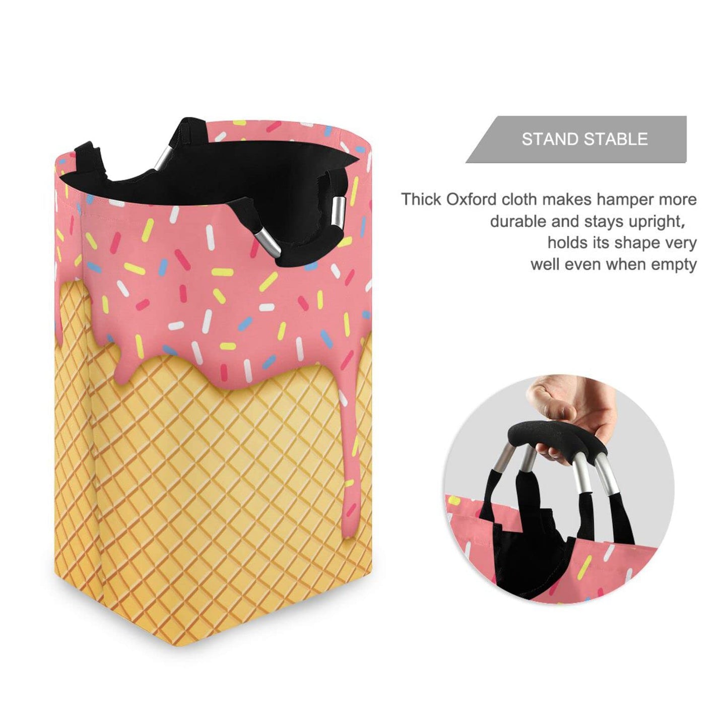 JUMBEAR Cesta de lavandería con cono de helado, plegable, grande, para guardería, con asa, para recámara, baño, recámara, habitación de los niños