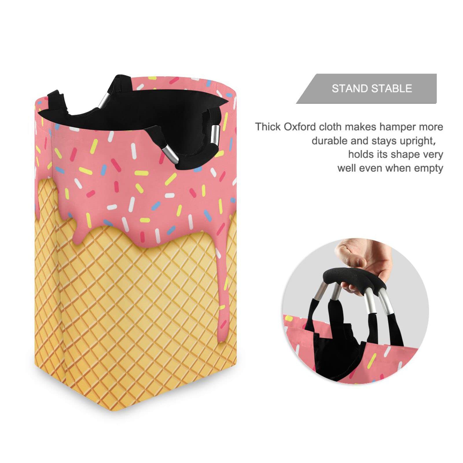JUMBEAR Cesta de lavandería con cono de helado, plegable, grande, para guardería, con asa, para recámara, baño, recámara, habitación de los niños