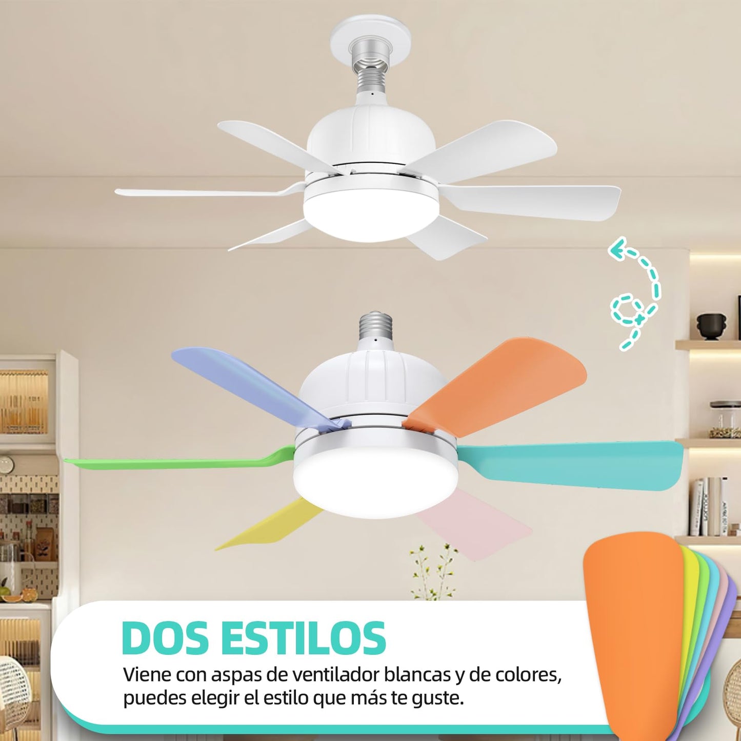 Ventilador de Techo con Luz Blanco Control Remoto Brillo Regulable 3000K-6500K 40W Tres Velocidades