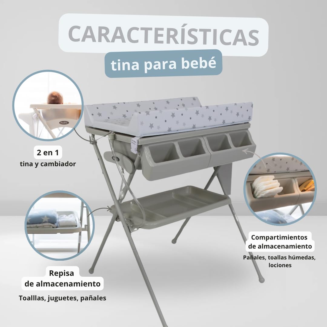 Bañera para Bebé NUZU Blanca Diseño Compacto y Ergonómico