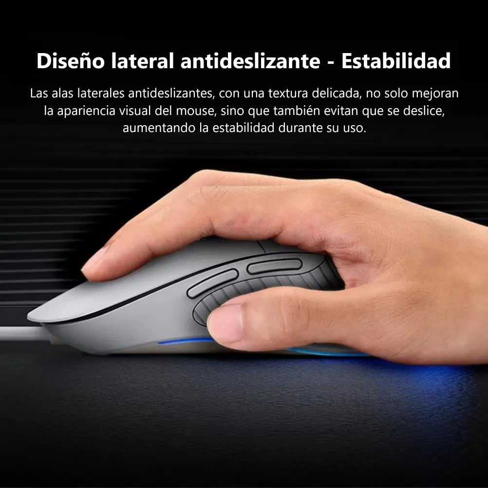 Mouse Gamer TECHWOLF Blanco USB RGB 4 Colores 6 Botones dpi Ajustable 7200 Clic Silencioso Diseño Ergonómico para Juegos y Oficina
