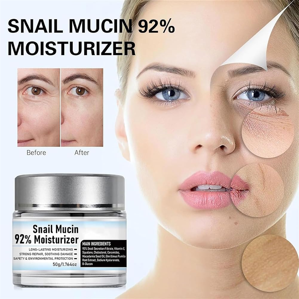 Snail Mucin 92% Moisturizer Daily Face Gel Cream, Crema De Baba De Caracol Original, Lism Snail Mucin Moisturizer Face Cream, Face Snail Mucin Hydrating Repair Face Gel Cream (1Pcs, One size)