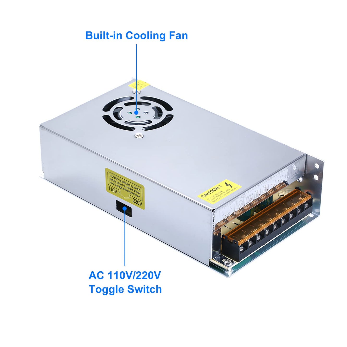 Yasoca - Fuente de alimentación de 12 V 20 A, adaptador universal de transformador de conmutación regulado para tira de luces LED, cámara CCTV y proyecto de computadora con convertidor de CA 110-240 V