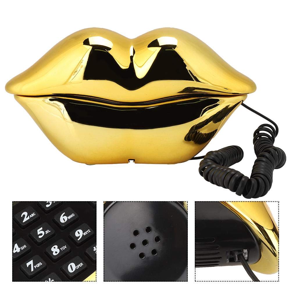 Novedad Labios Teléfono Teléfonos fijos para el hogar, teléfono de boca roja con cable atractivo del teléfono del labio Forma de dibujos animados Real con cable para el hogar