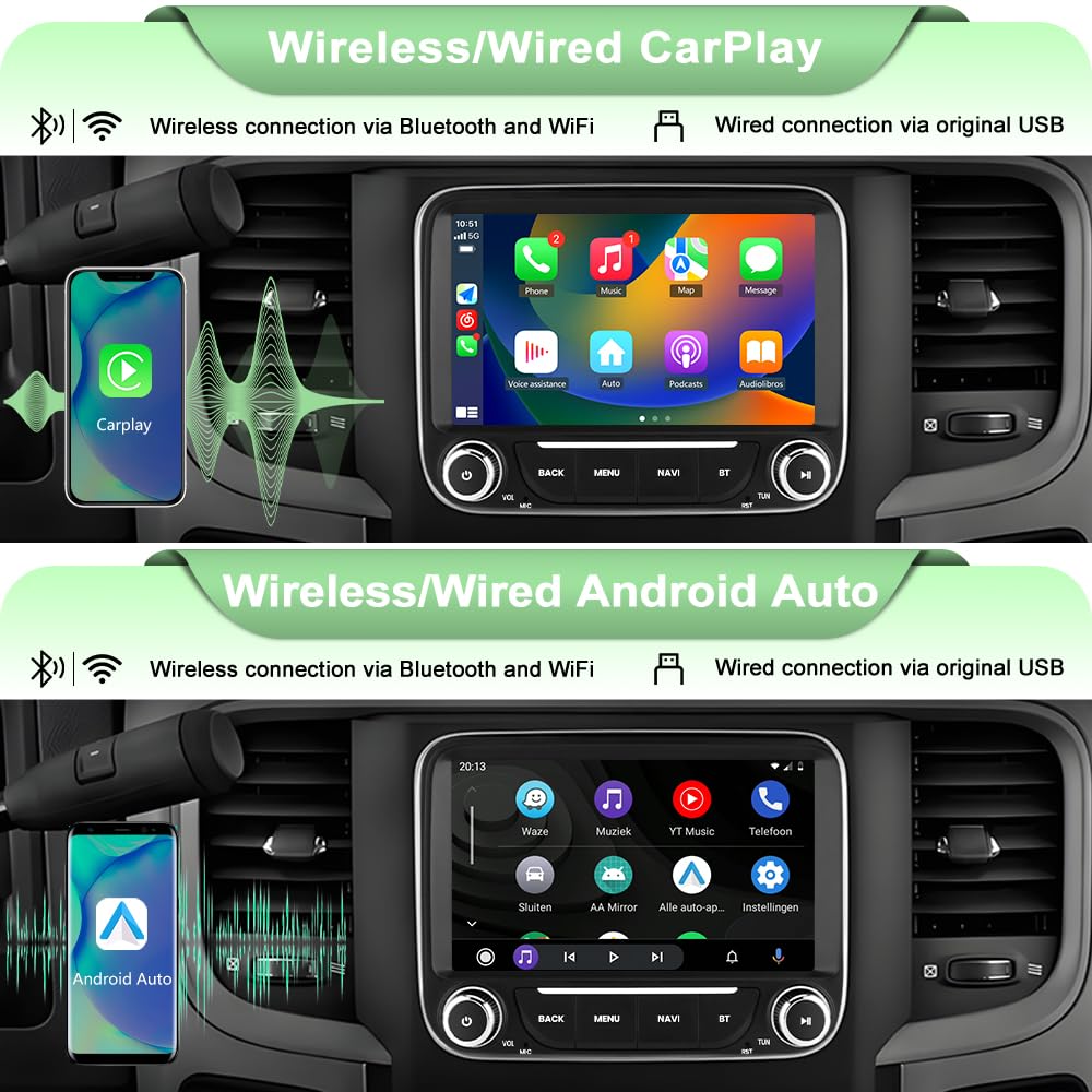 Radio de Coche Dodge RAM Negro Android 13 con Carplay y Android Auto para Hombre