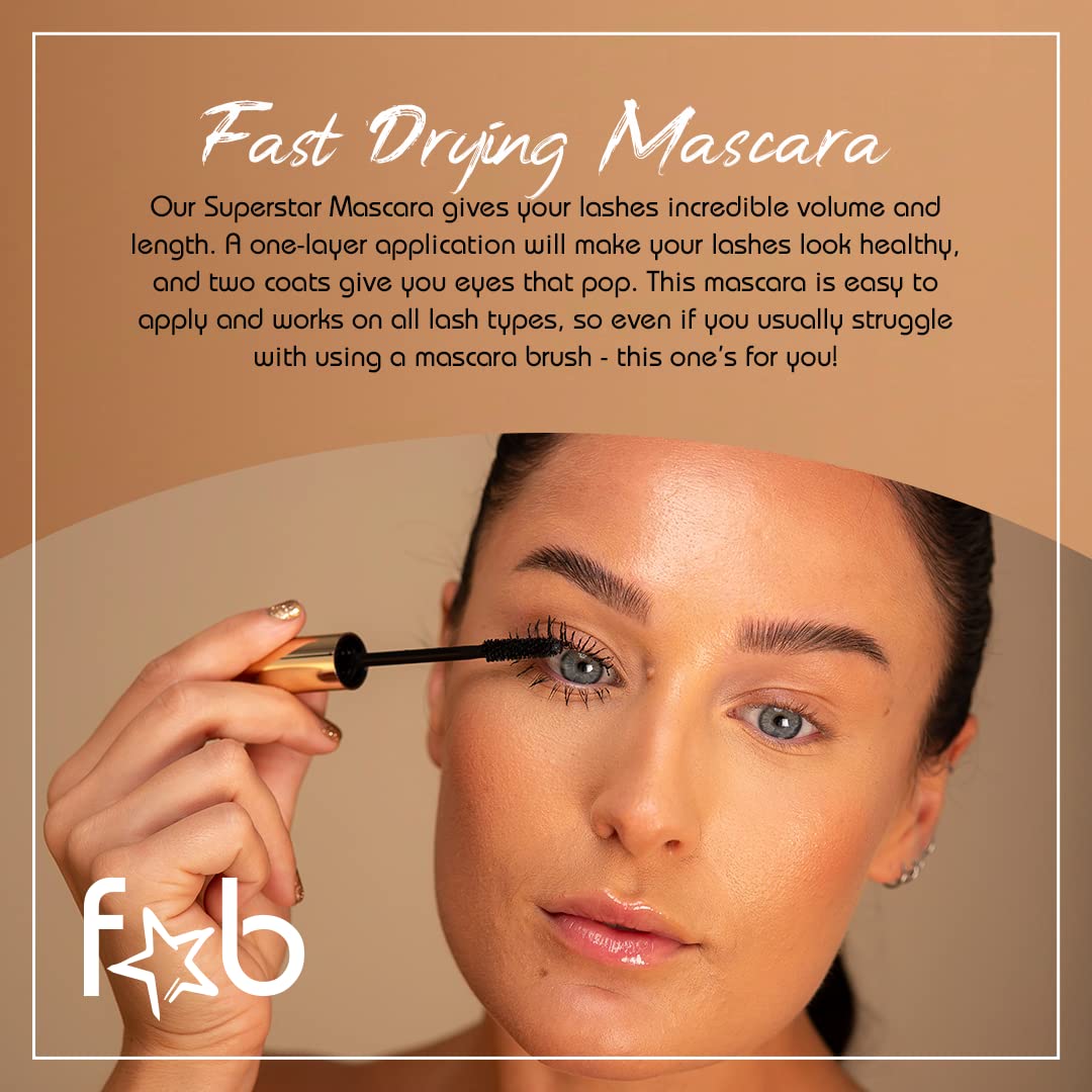 Fab Brows- Fab Superstar Mascara: Máscara de Pestañas Voluminizadora Resistente al Agua y con Efecto Lifting: Máscara de Pestañas Líquida Negra