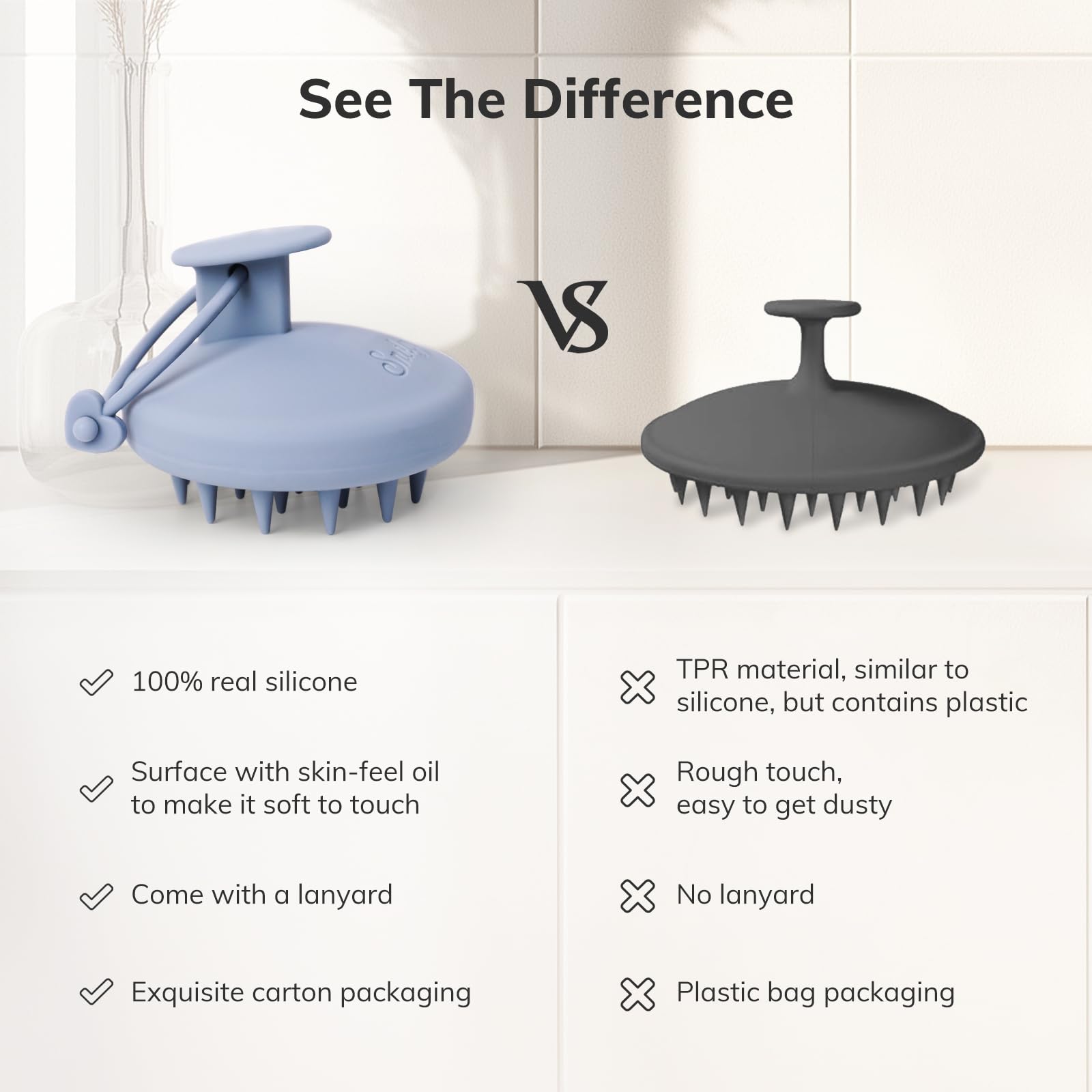 Sndyi Cepillo Champú Masajeador del Cuero Cabelludo de Silicona, Cepillo Exfoliante del Cuero Cabelludo para la Eliminación de la Caspa, Cepillo para el Crecimiento del Cabello (Gris Azul)