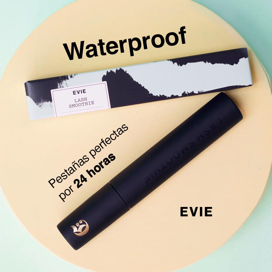 EVIE | Rimel Lash Smoothie: Mascara de Pestañas Waterproof | Maquillaje de Alta Calidad | Fórmula Nutritiva y Vegana | Color Negro | Define, Separa y Alarga Sin Grumos
