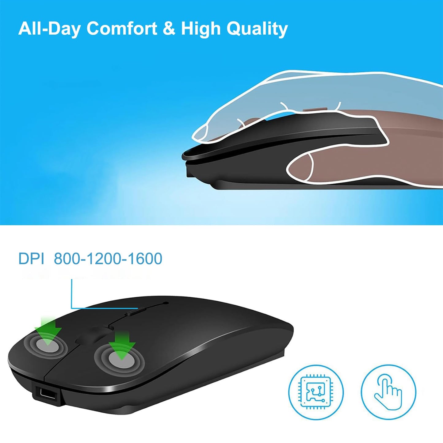 Mouse Inalámbrico Suteke Plata Tipo C Recargable Silencioso Compatible con MacBook Air Pro iPad iMac para Laptop y Surface Pro
