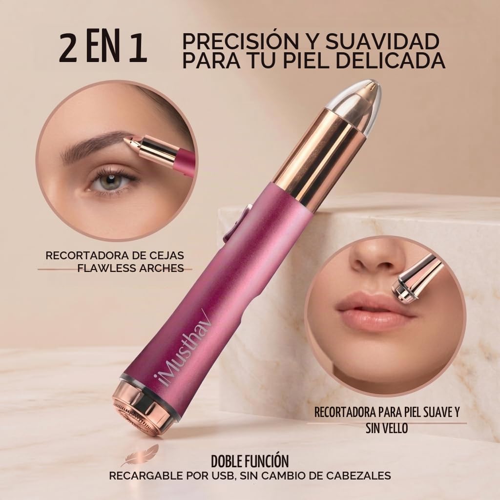 Depiladora Eléctrica Indolora para Mujer, Elimina Vello de Cejas y Facial