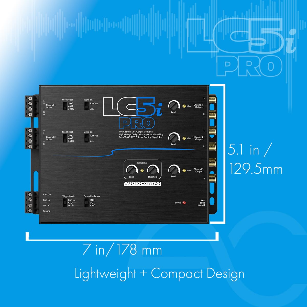 Convertidor de Salida de Línea AudioControl LC5iPRO 5 Canales con AccuBASS y Control Remoto ACR-1 Incluido