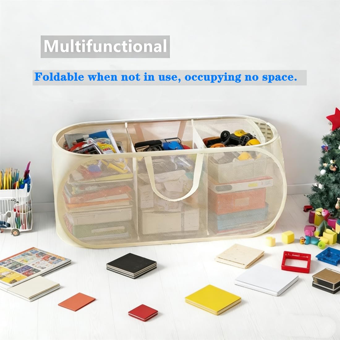 BEENIFIC - Cofre de almacenamiento grande para juguetes, organizador de almacenamiento de animales de peluche, cesta de juguetes para niños, niñas (beige)