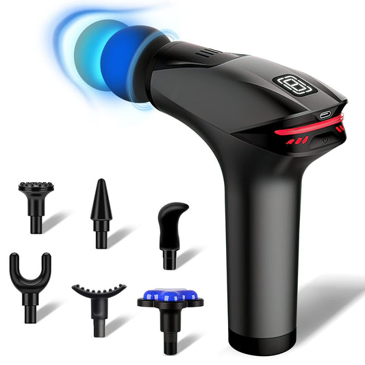 Pistola de Masaje, Pistola de Masaje Muscular de Percusión Mejorada para Atletas, Masajeador de Tejido Profundo de Mano, Rojo, Para Atletas, 7 cabezales, 8 marchas, RPM3200 (Negro)