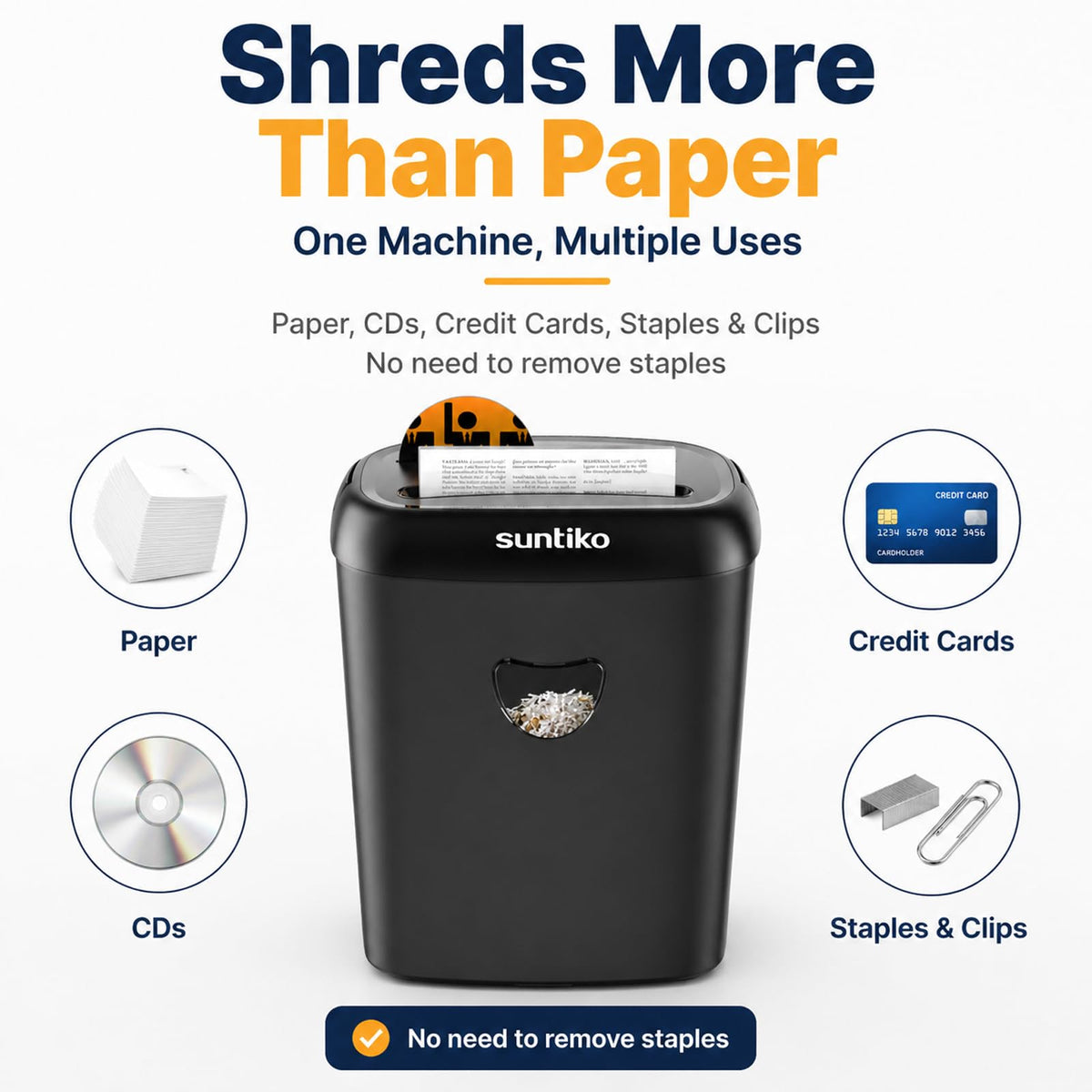 Trituradora de Papel suntiko Corte Cruzado Negro 14 Hojas Cesta 6.6 Galones Resistente para Oficina y Hogar