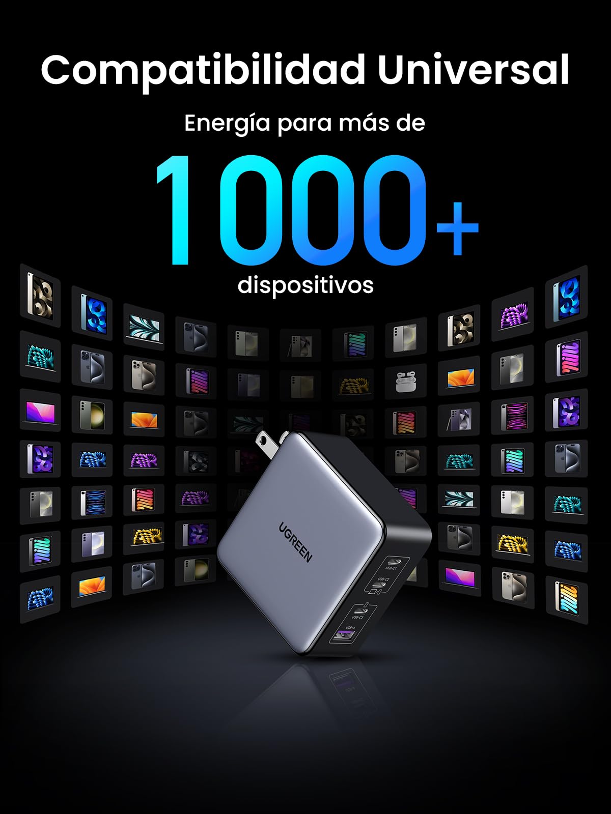 Cargador Tipo C UGREEN Nexode 160W Negro con 4 Puertos Carga Rápida para Hombre y Mujer