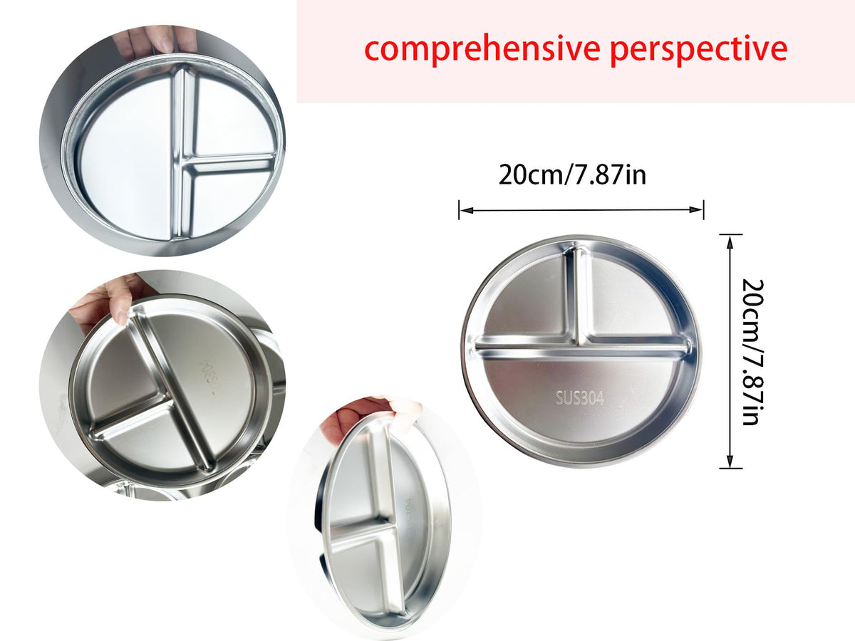 Lijinhe - Juego de 4 platos de acero inoxidable para niños, bandeja de alimentos dividida para adultos, niños, camping, almuerzo y cena