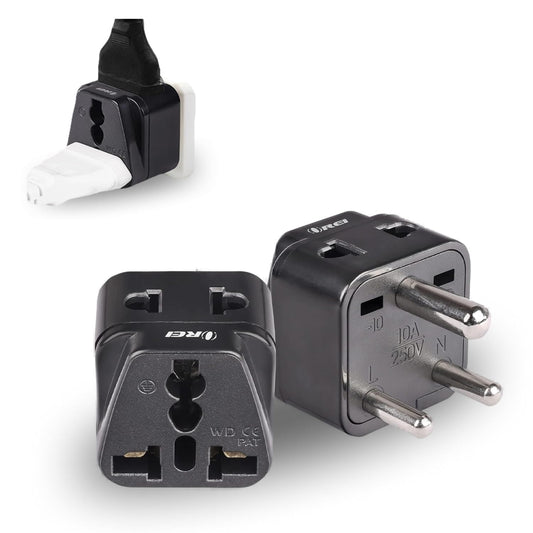 Adaptador de Viaje OREI Negro 2 en 1 Compatible con India Paquete de 2