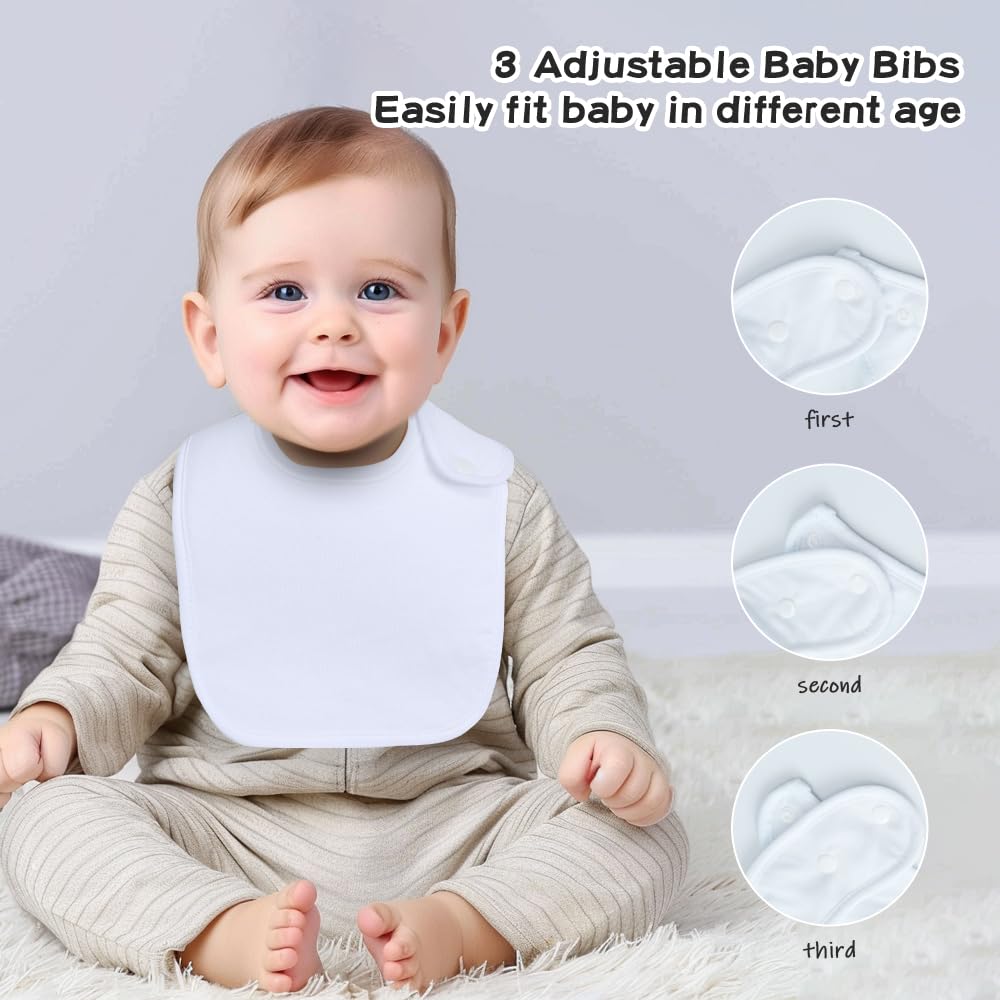 lazyrhino - Paquete de 8 baberos unisex ajustables con broches de presión ultra suaves y absorbentes para la dentición para niños y niñas (blanco)