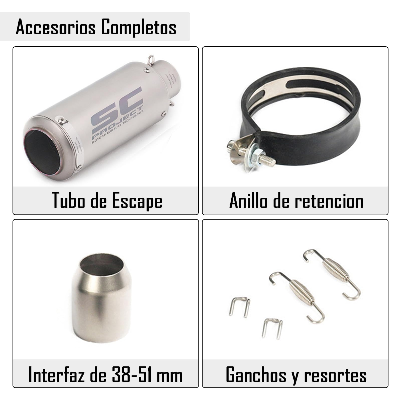 IOAGSVW Escape de Moto, Tubos de Escape Universal de 51mm, Tubo de Escape de Acero Inoxidable para Motos, Dirt Bikes, Street Bikes, Scooters, Atvs Y Más