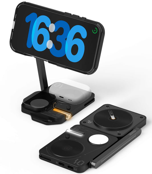 Aulumu para MagSafe - Soporte de Carga inalámbrica Compatible con estación M01 4 en 1 | Cargador inalámbrico magnético Plegable de 15W con certificación Qi2 para iPhone 16 y Apple.
