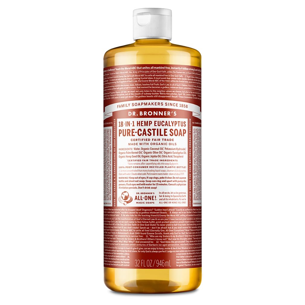 Dr. Bronner's | Jabón de castilla orgánico líquido multiusos, fórmula concentrada, frescura herbal y respiración clara, con aceite esencial natural, aroma Eucalipto (946 ml)
