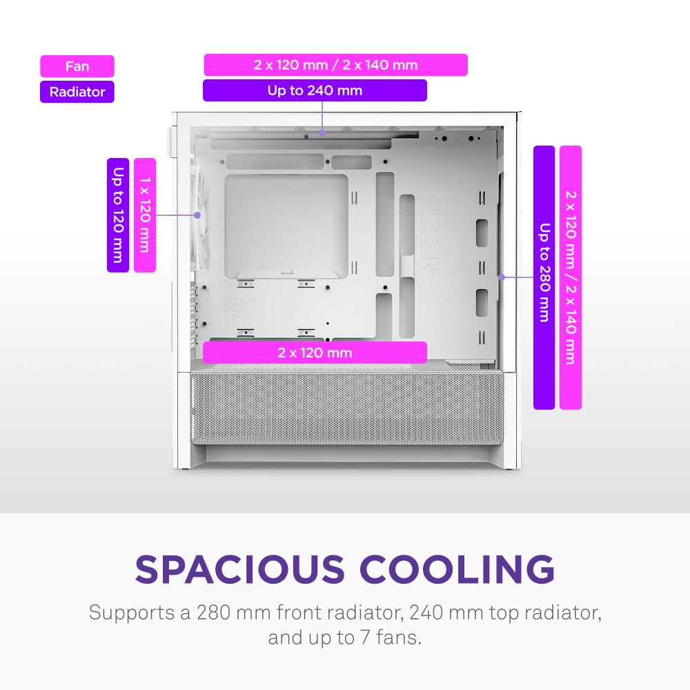 NZXT Gabinete H3 Flow Micro-ATX - Flujo de Aire optimizado - Incluye 1 Ventilador Trasero de 120 mm - Soporta GPU de tamaño Completo - Se Adapta a radiador Frontal de 280 mm y Superior de 240