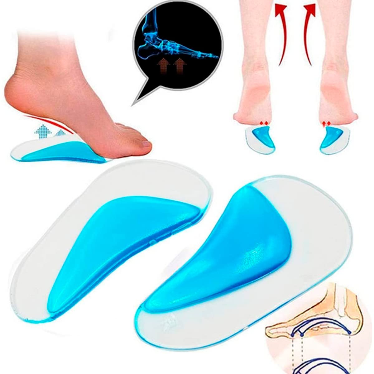 Plantillas Ortopédicas Gel Silicona Pie Plano Soporte Arco