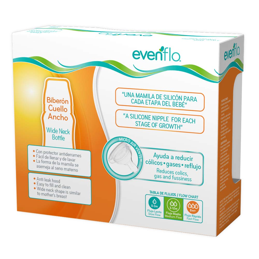 Biberón Evenflo Azul Anticólicos Cuello Ancho Niño 9oz/270ml 3 Piezas Flujo Medio