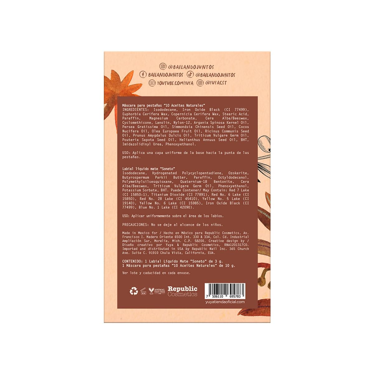 Set Máscara de pestañas 10 Aceites Naturales Negra + Labial Soneto